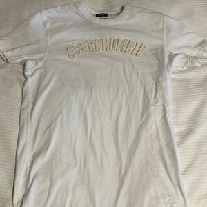 Abercrombie & Fitch white short sleeved raised logos t-shirt.  Size small